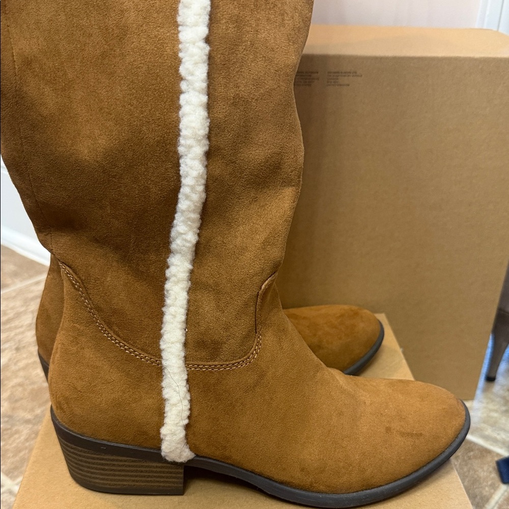 Knee high MIA Brown Suede Winter Boots with Shearling Accent